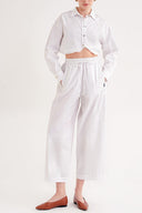 Beyaz Beli lastikli bol kesim pantolon 41645