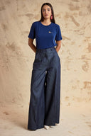 Lacivert Beli lastikli bol paça pantolon 41663
