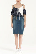 Lacivert Dar kesim denim etek 80410