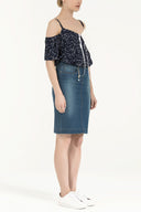 Lacivert Dar kesim denim etek 80410