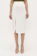 Ekru Yüksek bel derin yırtmaçlı etek 80619