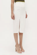 Ekru Yüksek bel derin yırtmaçlı etek 80619