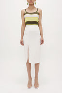 Ekru Yüksek bel derin yırtmaçlı etek 80619