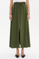 Haki Lastik ve büzgü detaylı etek 81089