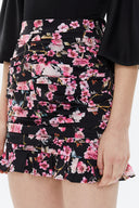 Siyah Zemin Çiçek Baskılı Büzgülü dar kesim midi etek 81123