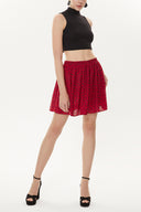 Kırmızı Desenli Büzgülü mini etek 81166
