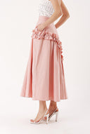 Somon Büzgü detaylı midi boy valonlu etek 81241