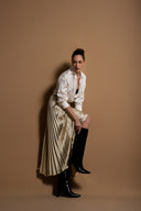 Bej Piliseli ve aksesuar detaylı uzun etek 81256