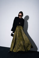 Leopar-Olive Bol büzgülü yüksek bel etek 81295