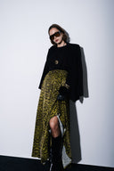 Leopar-Olive Bol büzgülü yüksek bel etek 81295