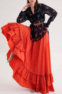 Turuncu Beli lastikli ve kordonlu uzun etek 81327