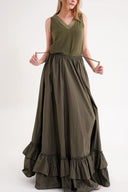 Haki Beli lastikli ve kordonlu uzun etek 81327