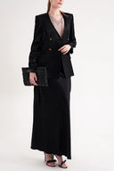 Siyah Beli lastikli uzun saten etek 81331