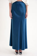 Petrol Beli lastikli uzun saten etek 81331