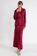 Leopard-Mor Beli lastikli uzun etek 81339