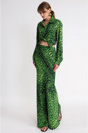 Leopar-Yeşil Beli lastikli uzun etek 81339