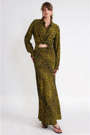 Leopar-Olive Beli lastikli uzun etek 81339