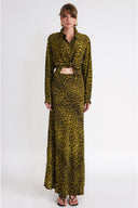 Leopar-Olive Beli lastikli uzun etek 81339