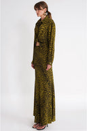 Leopar-Olive Beli lastikli uzun etek 81339