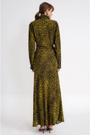 Leopar-Olive Beli lastikli uzun etek 81339