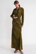 Leopar-Olive Beli lastikli uzun etek 81339
