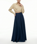 Lacivert Pili detaylı yüksek bel etek 81340