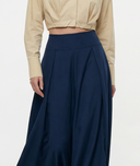 Lacivert Pili detaylı yüksek bel etek 81340