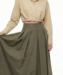 Haki Pili detaylı yüksek bel etek 81340