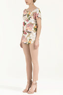 Ekru Desenli bol kesim bluz 19009