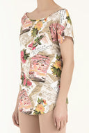 Ekru Desenli bol kesim bluz 19009