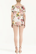 Ekru Desenli bol kesim bluz 19009