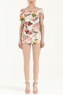 Ekru Desenli bol kesim bluz 19009