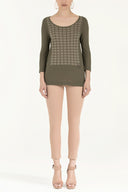 Haki Desen örgülü truvakar kol triko bluz 28442