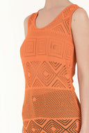 Turuncu Delikli örgü kolsuz trıko bluz 28649