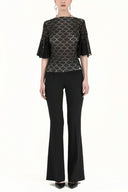 Siyah Kolları valonlu dantel bluz 19159