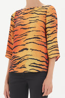 Kırmızı Desenli kayık yaka bluz 19181