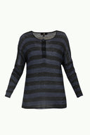 Siyah Yakası düğmeli bol kesim örme bluz 19269