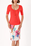 Kırmızı DÜĞME DETAYLI ÖRME BLUZ  19323