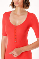 Kırmızı DÜĞME DETAYLI ÖRME BLUZ  19323