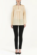 Bej Büzgülü bol kesim saten bluz 19388