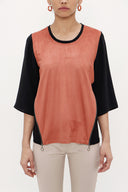 Siyah Taba Süet mixli fermuar detaylı bluz 19399