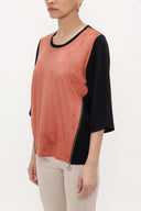 Siyah Taba Süet mixli fermuar detaylı bluz 19399