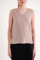 Bej DANTEL DEYATLI V YAKA İPEK BLUZ  19479