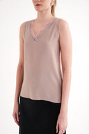 Bej DANTEL DEYATLI V YAKA İPEK BLUZ  19479