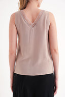 Bej DANTEL DEYATLI V YAKA İPEK BLUZ  19479