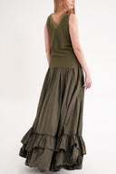 Haki DANTEL DEYATLI V YAKA İPEK BLUZ  19479