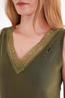 Haki DANTEL DEYATLI V YAKA İPEK BLUZ  19479