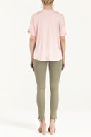 Pembe Krem Baskılı V yaka bluz 19583