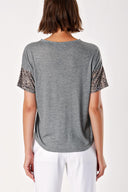 Gri DESENLI V YAKA ORME BLUZ  19584