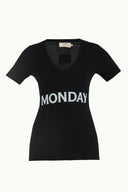 Siyah V yaka baskılı örme bluz 19594